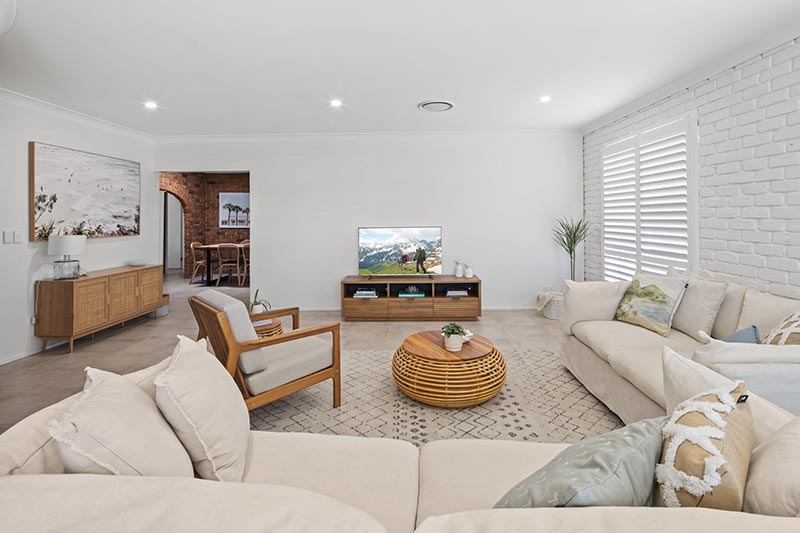 Lounge room with smart tv, comfy